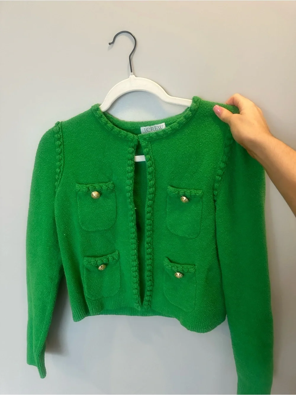 J. Crew Bright Green Knit Cardigan with Gold Buttons